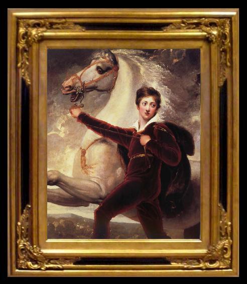 framed  Thomas Stothard Oil undated portrait of a Boy in a speech Velvet Suit, Ta010
